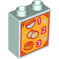 Lego Duplo Brick 1 x 2 x 2 with Menu '1', '2', '3', Bowl, Union, Cake Print