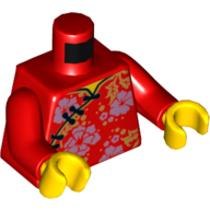 Lego Torso Dress/Robe with Sand Blue and Yellow Flowers Print, Red Arms, Yellow Hands