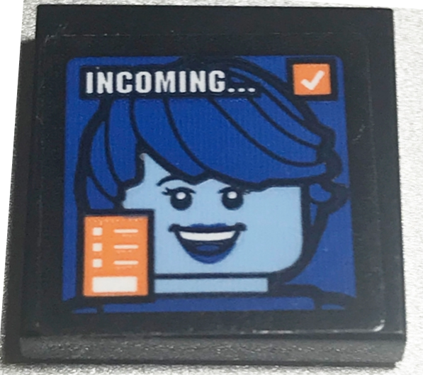 Lego Tile 2 x 2 with Screen with White 'INCOMING...' and Medium Blue Minifigure Head with Blue Hair Pattern (Sticker) - Set 60227
