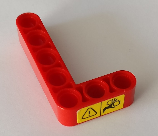 Lego Technic, Liftarm, Modified Bent Thick L-Shape 3 x 5 with Warning Sign on Front Pattern (Sticker) - Set 42082