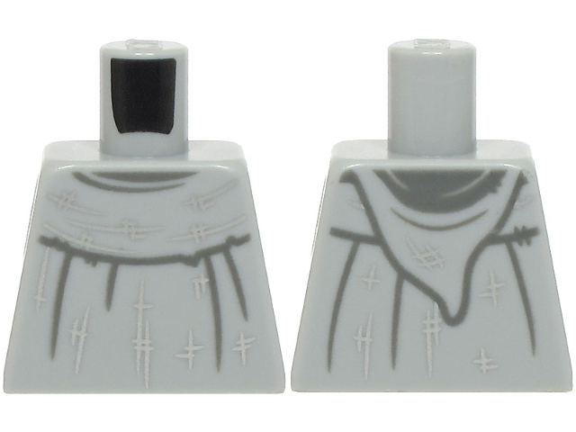 Lego Torso Monk's Robe with Hood, Dark Bluish Gray Folds, Silver Lines and Marks Pattern / Light Bluish Gray