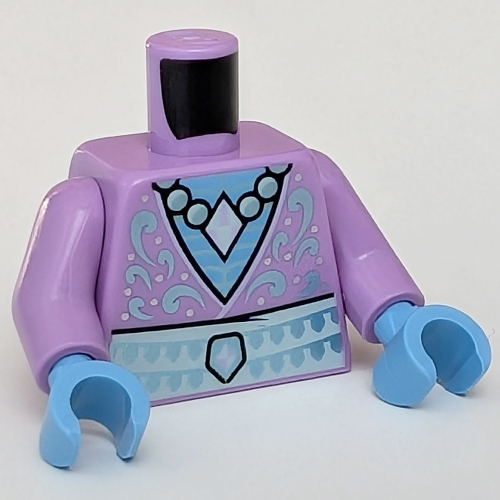 Lego Torso Robe, Pearl Necklace, Diamond Pendant, Dark Azure Chest print, Medium Lavender Arms, Dark Azure Hands / Medium Lavender