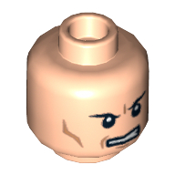 Lego Minifig Head Lex Luthor, Eyebrows, Mouth with Teeth, Cheek Lines, Angry Expression Print [Hollow Stud] / Light Nougat