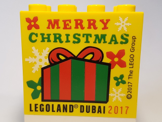 Lego Brick 2 x 4 x 3 with LEGOLAND Dubai 2017 Merry Christmas Pattern