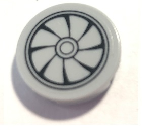 Lego Tile, Round 2 x 2 with Bottom Stud Holder with Light Bluish Gray Fan Blades Pattern (Sticker) - Set 79117