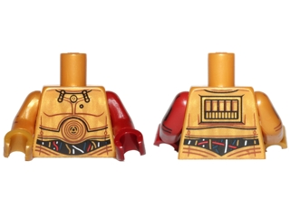 Lego Torso SW C-3PO with Dark Blue, Red and White Wires Pattern / Dark Red Arm Left with C-3PO Droid Pattern / Pearl Gold Arm Right with C-3PO Droid Pattern / Dark Red Hand Left / Pearl Gold Hand Right