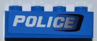 Lego Brick 1 x 4 with Black Air Intake and White 'POLICE' Pattern Model Right Side (Sticker) - Set 7970 / Blue