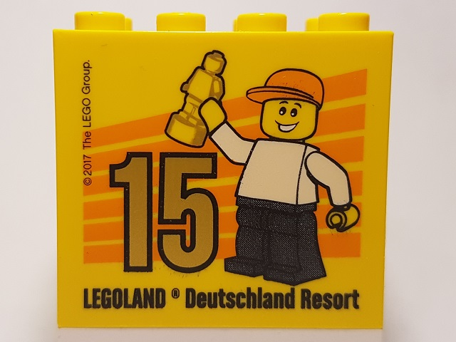 Lego Brick 2 x 4 x 3 with Besuchsmeister 15 Gold 2017 Legoland Deutschland Resort Pattern