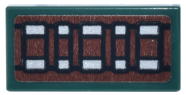 Lego Tile 1 x 2 with Ammo Belt, Black and Silver Rectangles on Reddish Brown Background Pattern (Sticker) - Set 75451 / Dark Green