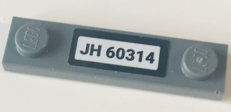 Lego Plate, Modified 1 x 4 with 2 Studs with Groove with 'JH 60314' Pattern (Sticker) - Set 60314