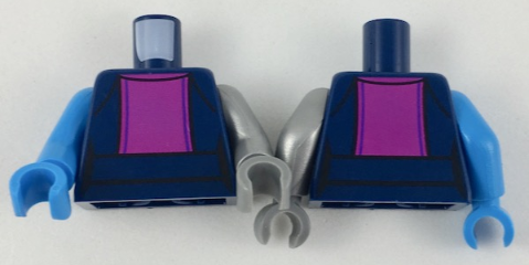 Lego Torso Female Magenta Center Panel Pattern / Flat Silver Arm Left / Dark Azure Arm and Hand Right / Dark Bluish Gray Hand Left