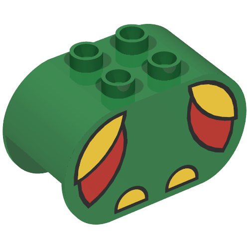 Lego Duplo Brick 2 x 4 x 2 Rounded Ends with Red and Yellow Wings and Yellow Feet Print / Green