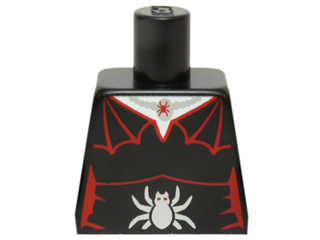 Lego Torso Female Outline with Red Spider Web Trim, Necklace, Silver Spider Pattern / Black