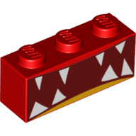 Lego Brick 1 x 3 with Unikitty Angry, Teeth Print / Red