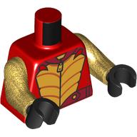 Lego Torso, Yellow Armor, Necklace, Dark Red Belt print, Pearl Gold Arms, Black Hands / Red