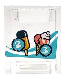 Lego Container, Box 2 x 2 x 2 Door with Slot with Popsicle, Ice Cream Cone, Number 2 and 3 on Dark Turquoise Starbursts and Stripes Pattern (Sticker) - Set 41414
