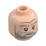 Lego Minifig Head Aberforth Dumbledore, Dark Bluish Grey Eyebrows, Full Beard, Wrinkles, Smirk / Stern