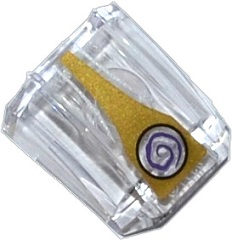 Lego Slope, Curved 2 x 2 Lip with Dark Purple Swirl in Black Circle on Gold Stripe Pattern (Sticker) - Set 70167 / Trans-Clear