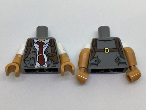 Lego Torso Vest, White Shirt Rumpled, Dark Red Tie, Shoulder Holster Pattern / Medium Nougat Arms with White Short Sleeves / Medium Nougat Hands
