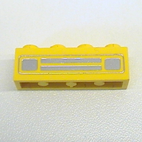 Lego Brick 1 x 4 with Bottom Tubes, Lowered Center Cross Support with Chrome Silver Car Grill Print [Embossed] / Yellow