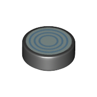 Lego Tile Round 1 x 1 with White/Medium Blue Circles Print / Black