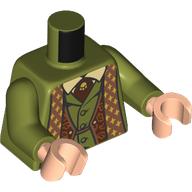 Lego Torso Robe, Gold and Medium Nougat Trim, Decorations, Vest, Dark Orange Tie with Gold Pin Print, Olive Green Arms, Medium Nougat Hands / Olive Green