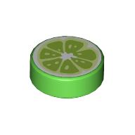 Lego Tile Round 1 x 1 with Lime Wedge Print / Bright Green