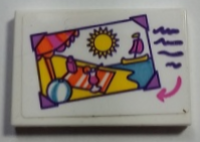 Lego Tile 2 x 3 with Picture of Beach Scene and Dark Purple Lines Pattern (Sticker) - Set 41169 / White