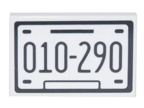 Lego Tile 2 x 3 with License Plate and Black '010-290' Pattern (Sticker) - Set 10290 / White