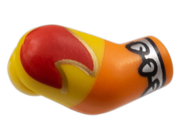 Lego Arm, Right with Yellow Short Sleeve, Red Flame, Silver Spike Cuff Pattern