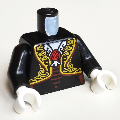 Lego Torso Jacket, Red Rose And Gold Decorations Print, Black Arms, White Hands
