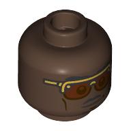 Lego Minifig Head Joshua Pearce, Eyebrows, Moustache, Beard, Frown / Gold Glasses, Orange Lenses / Umber Brown