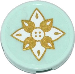 Lego Tile, Round 2 x 2 with Bottom Stud Holder with Flower with Gold and White Petals Pattern (Sticker) - Set 41078