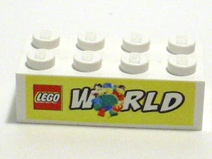 Lego Brick 2 x 4 with LEGO World Pattern / White