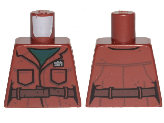Lego Torso SW Jacket, Pockets, Dark Brown Belt and Dark Green Undershirt Pattern / Reddish Brown