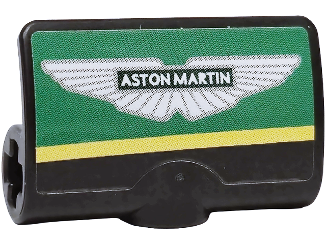 Lego Technic, Panel Curved 2 x 3 x 1 with Aston Martin Logo, Green Panel and Yellow Stripe Pattern Model Left Side (Sticker) - Set 42240