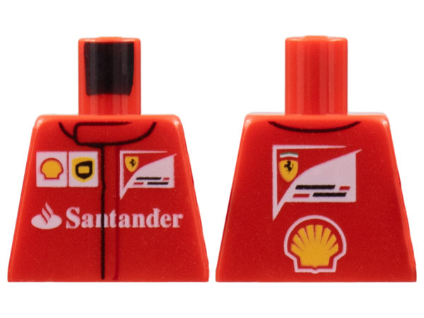 Lego Torso Speed Champions with Shell, UPS, Ferrari and White Santander Logo Front, Ferrari and Shell Logos Back Pattern / Red