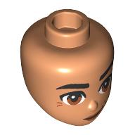 Lego Minidoll Head, Thick Black Eyebrows, Brown Eyes, Nougat Lips, Crows Feet / Nougat