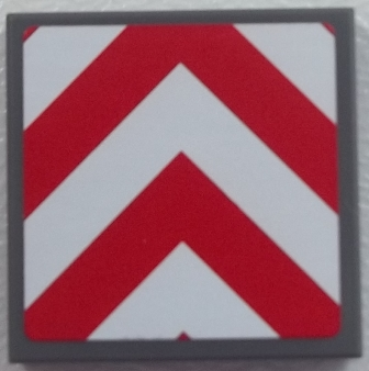 Lego Tile 2 x 2 with Chevron Stripes Red and White Pattern (Sticker) - Set 60052 / Dark Bluish Gray