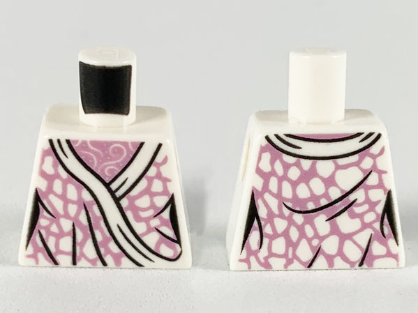 Lego Torso Female Metallic Pink Robe with White Hems, Spots, and Shirt with White Filigree Pattern / White