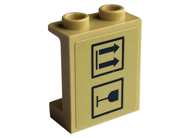 Lego Panel 1 x 2 x 2 with Side Supports - Hollow Studs with Dark Blue This Way Up Arrows and Fragile Goblet in Rectangles Pattern (Sticker) - Set 41741