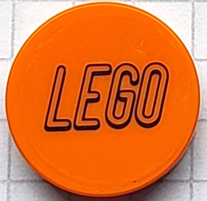 Lego Tile, Round 2 x 2 with Bottom Stud Holder with Black LEGO Logo Outline Rounded Ends on Transparent Background Pattern (Sticker) - Set 80111 / Orange