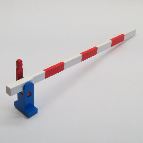 Lego Train Level Crossing Gate Type 1, Assembly with Blue Base & Red Handle (Right) / Blue