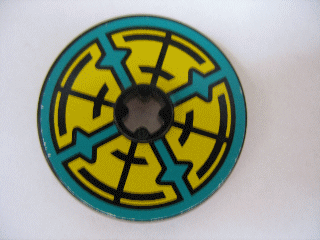 Lego Technic, Disk 3 x 3 with Dark Turquoise, Yellow and Black Pattern on Both Sides (Stickers) - Set 8269