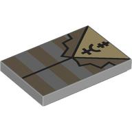 Lego Tile 2 x 3 with Dark Tan Striped Prison Shirt, Black Symbols Print
