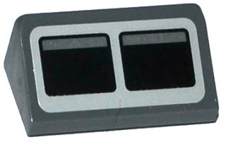 Lego Slope 30 1 x 2 x 2/3 with 2 Black Squares on Light Bluish Gray Background Pattern (Sticker) - Set 75052 / Dark Bluish Gray
