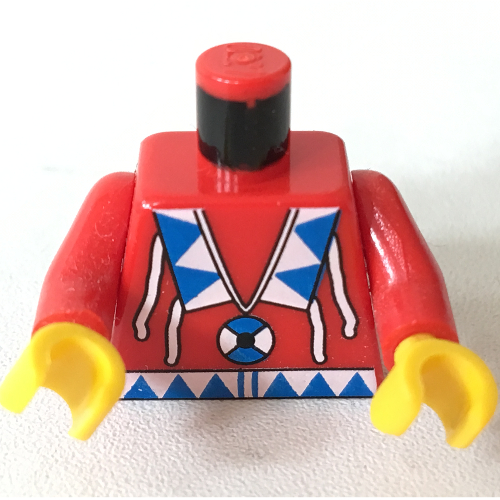 Lego Torso American Indian Breechcloth with Triangles, Blue/White Amulet Print, Red Arms, Yellow Hands / Red