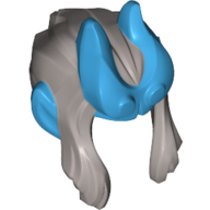 Lego Hair with Horns and Ears, Medium Azure Pattern / Flat Silver