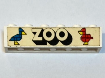 Lego Brick 1 x 6 with 'ZOO' and 2 Birds Pattern (Sticker) - Set 258-1 / White