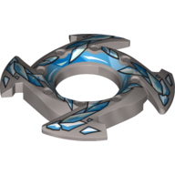 Lego Ring 4 x 4 with 2 x 2 Hole and 4 Arrow Ends with Blue Scales Print (Ninjago Spinner Crown) / Flat Silver